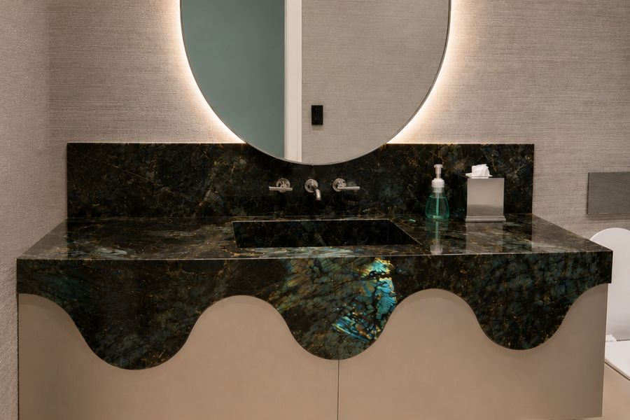 BA-014 Green Marble Curved Vanity