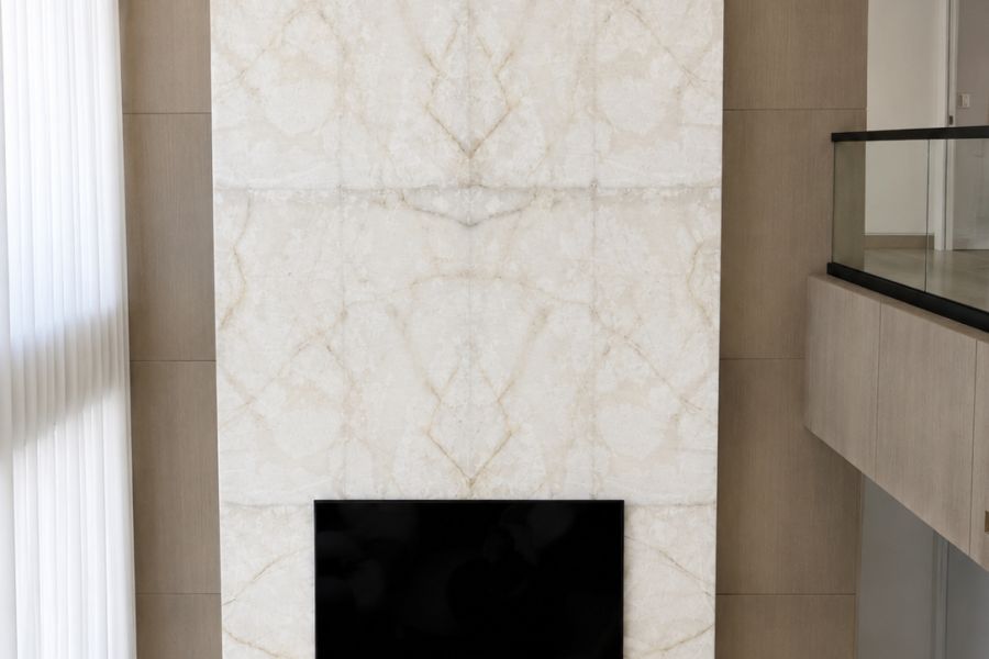 LR-019 White Marble Fireplace TV Wall