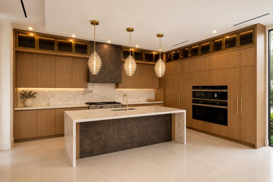 Custom Kitchen Glass Display Cabinets Marble Island – Sunshine Alliance