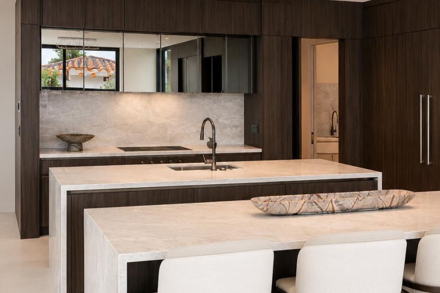 Dark Wood Kitchen White Island – Sunshine Alliance