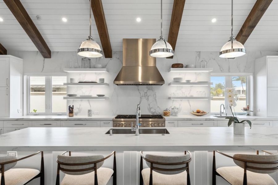 Vaulted Beam White Kitchen Island – Sunshine Alliance