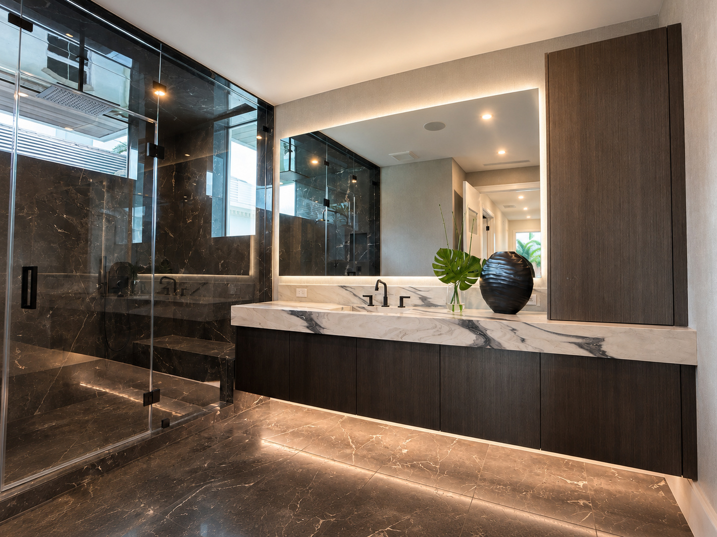 Dark marble floating vanity | Sunshine Alliance, Fort Lauderdale
