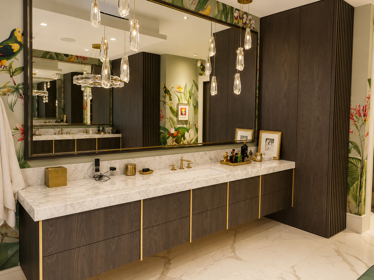 BA-017 Marble Double Vanity Gold Accents