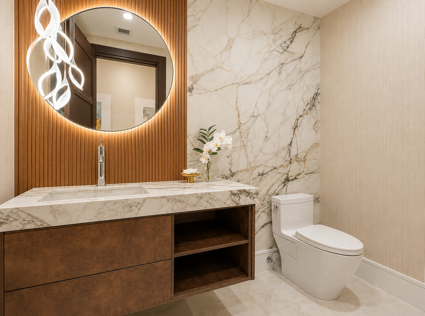 BA-018 Marble Powder Room Backlit Mirror