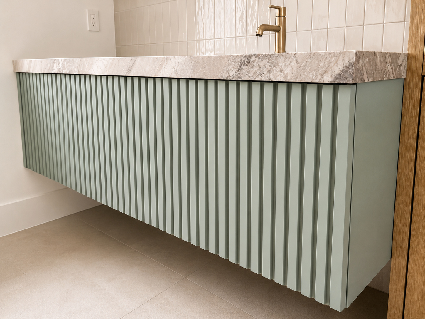 BA-022 Sage Green Fluted Vanity Marble Top