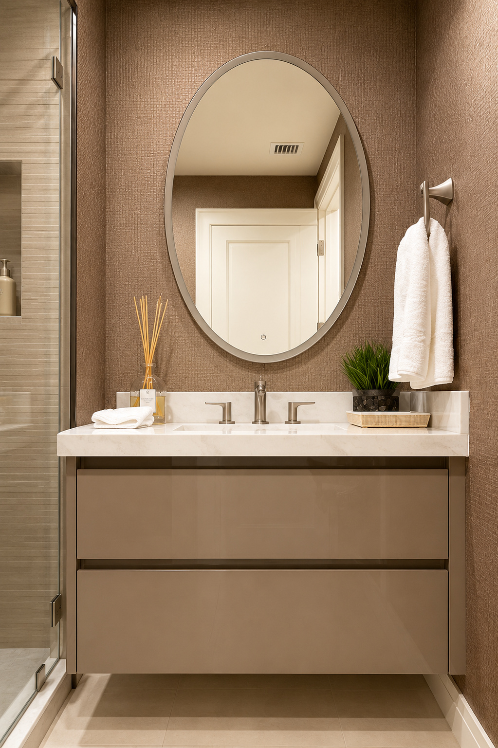 BA-024 Taupe Floating Vanity Oval Mirror