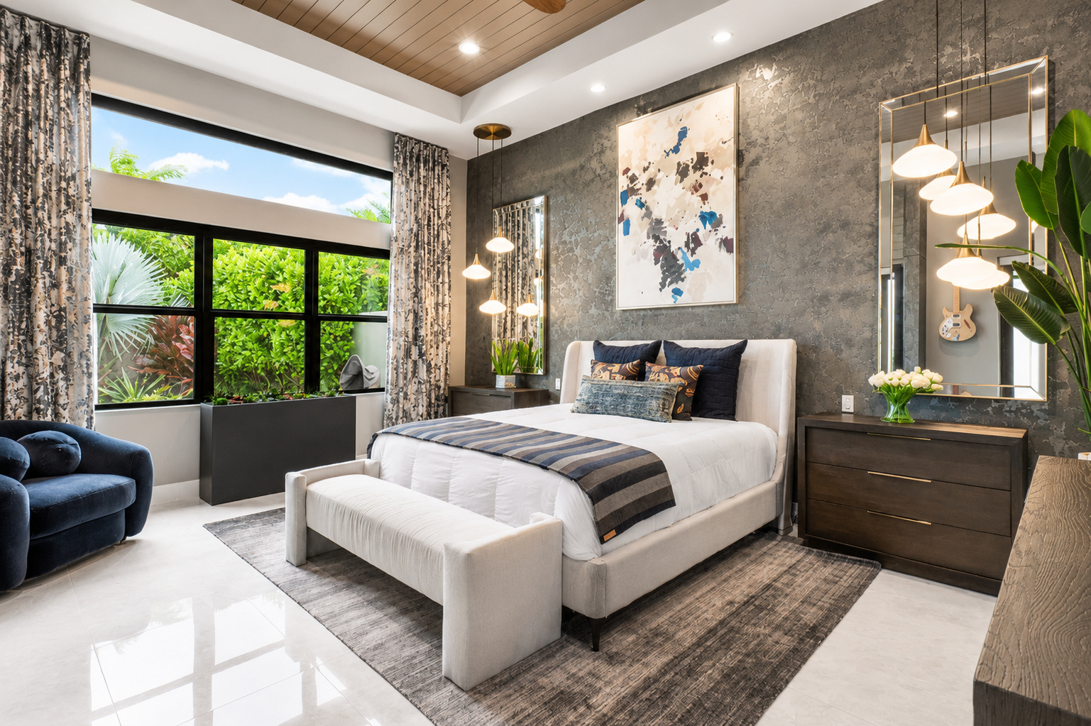 BR-004 Bedroom master Modern luxury bedroom with greenery view