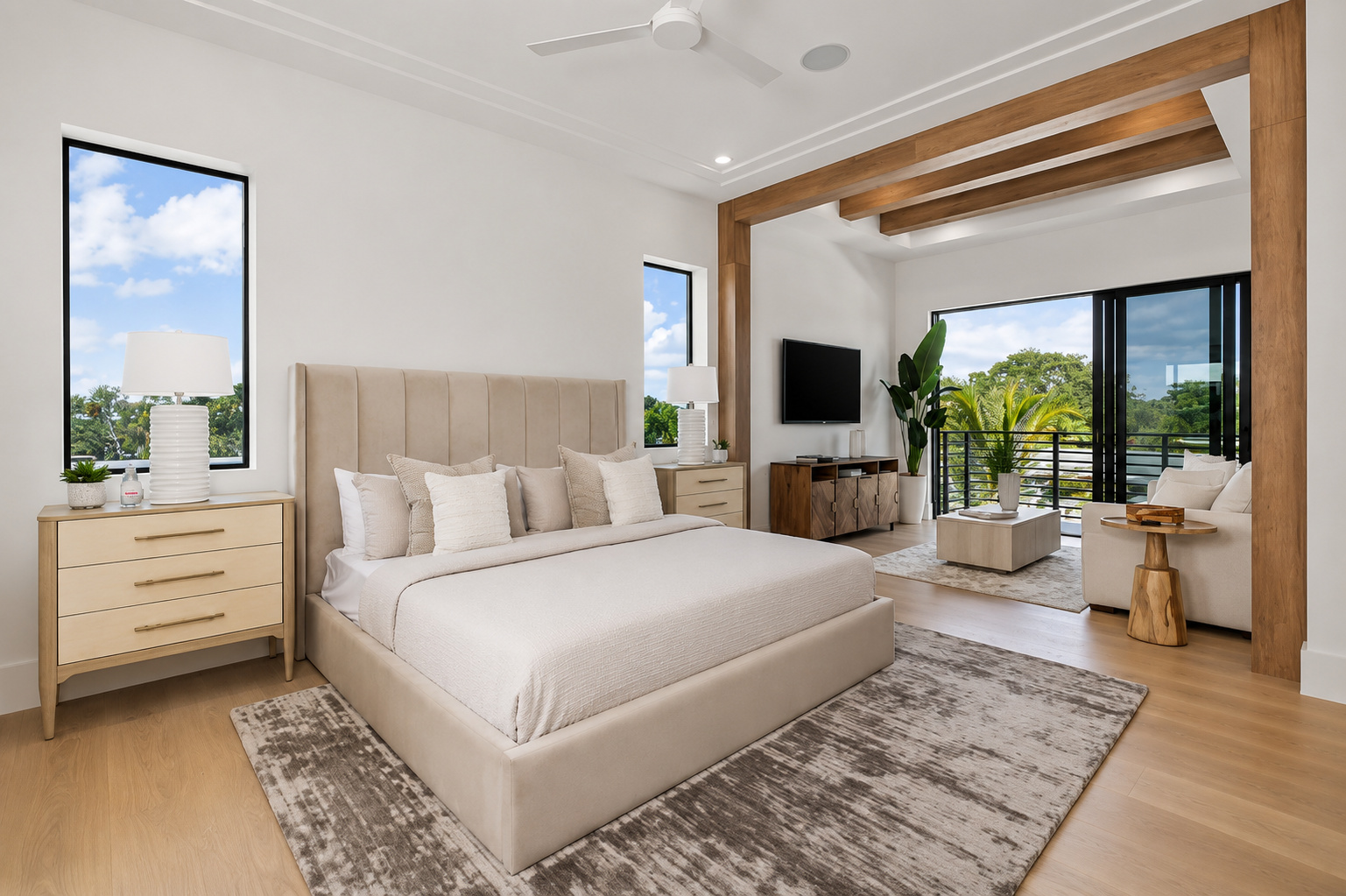 BR-007 Bedroom master Modern serene bedroom with cozy lounge area