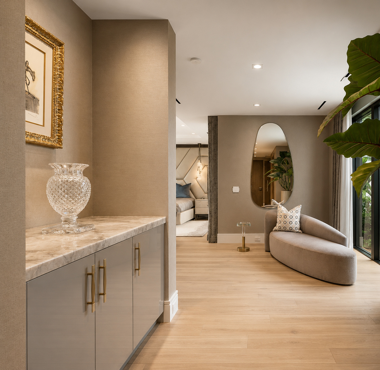 Entry foyer millwork and console | Built in-house by Sunshine Alliance