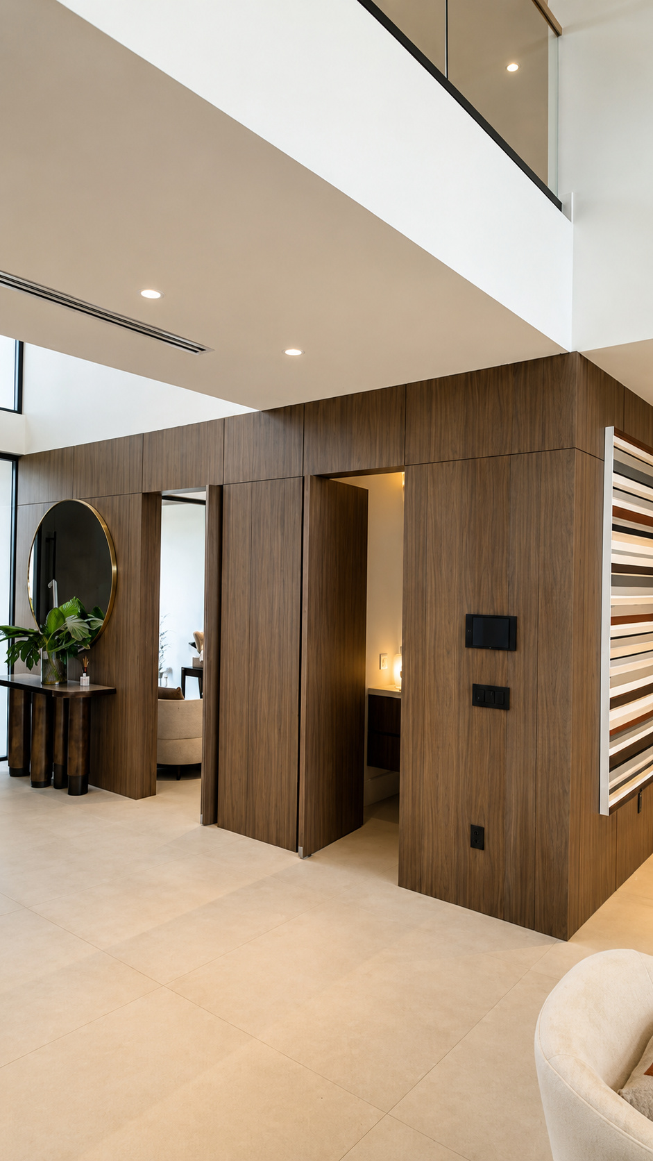 Wood-paneled entry hall millwork | Sunshine Alliance, Boca Raton FL