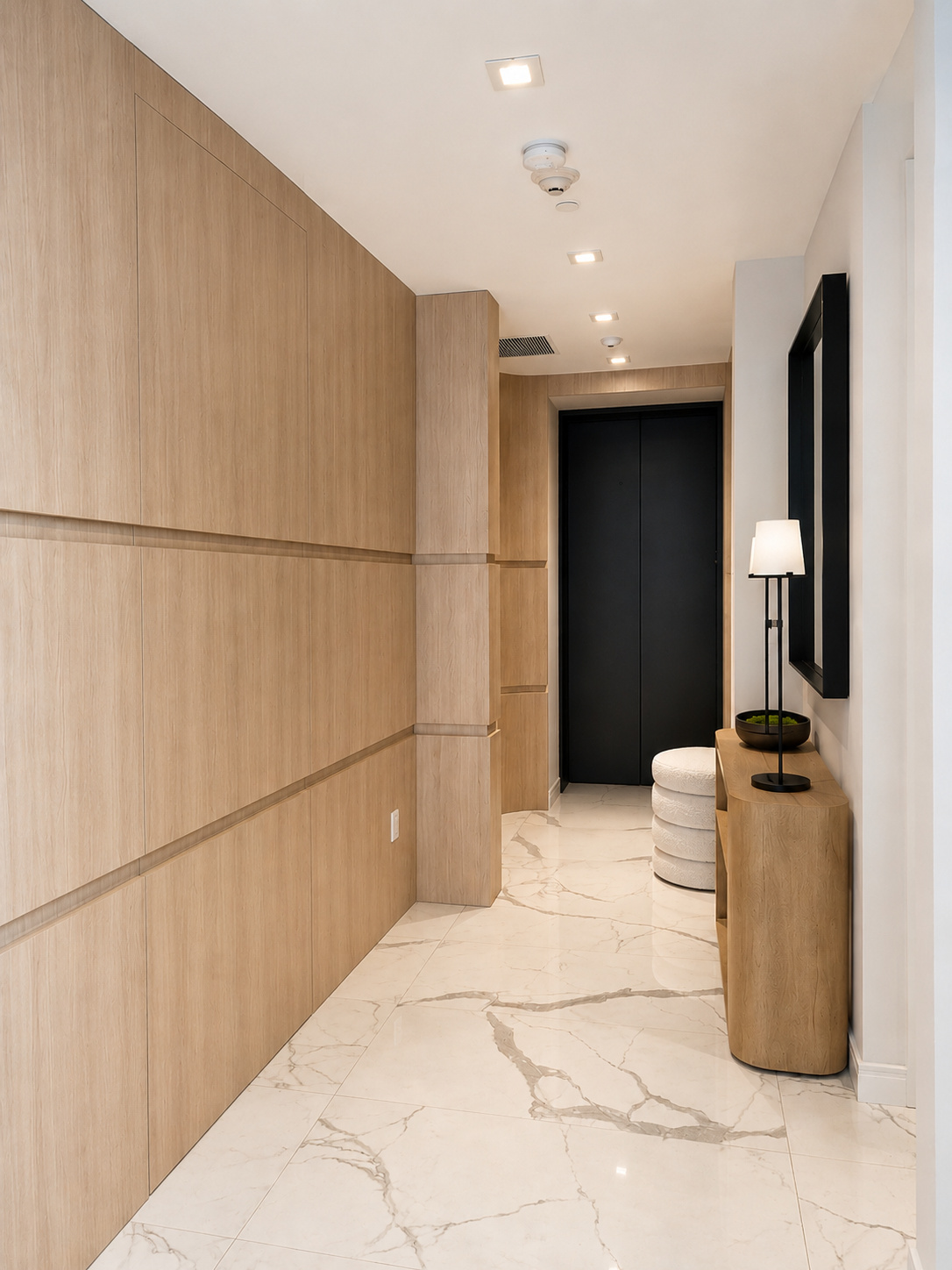 Wood-panel hallway millwork | Sunshine Alliance, South Florida