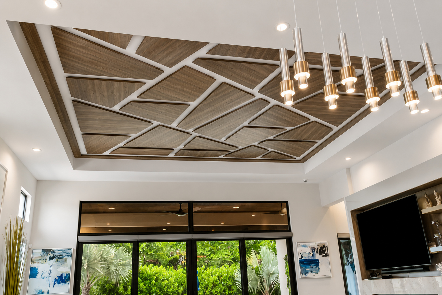 Geometric ceiling millwork detail | Sunshine Alliance, Deerfield Beach FL