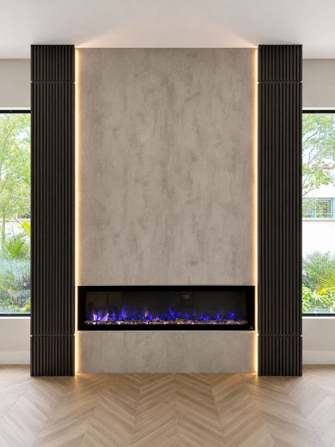 Marble and millwork fireplace feature wall | Sunshine Alliance, South Florida