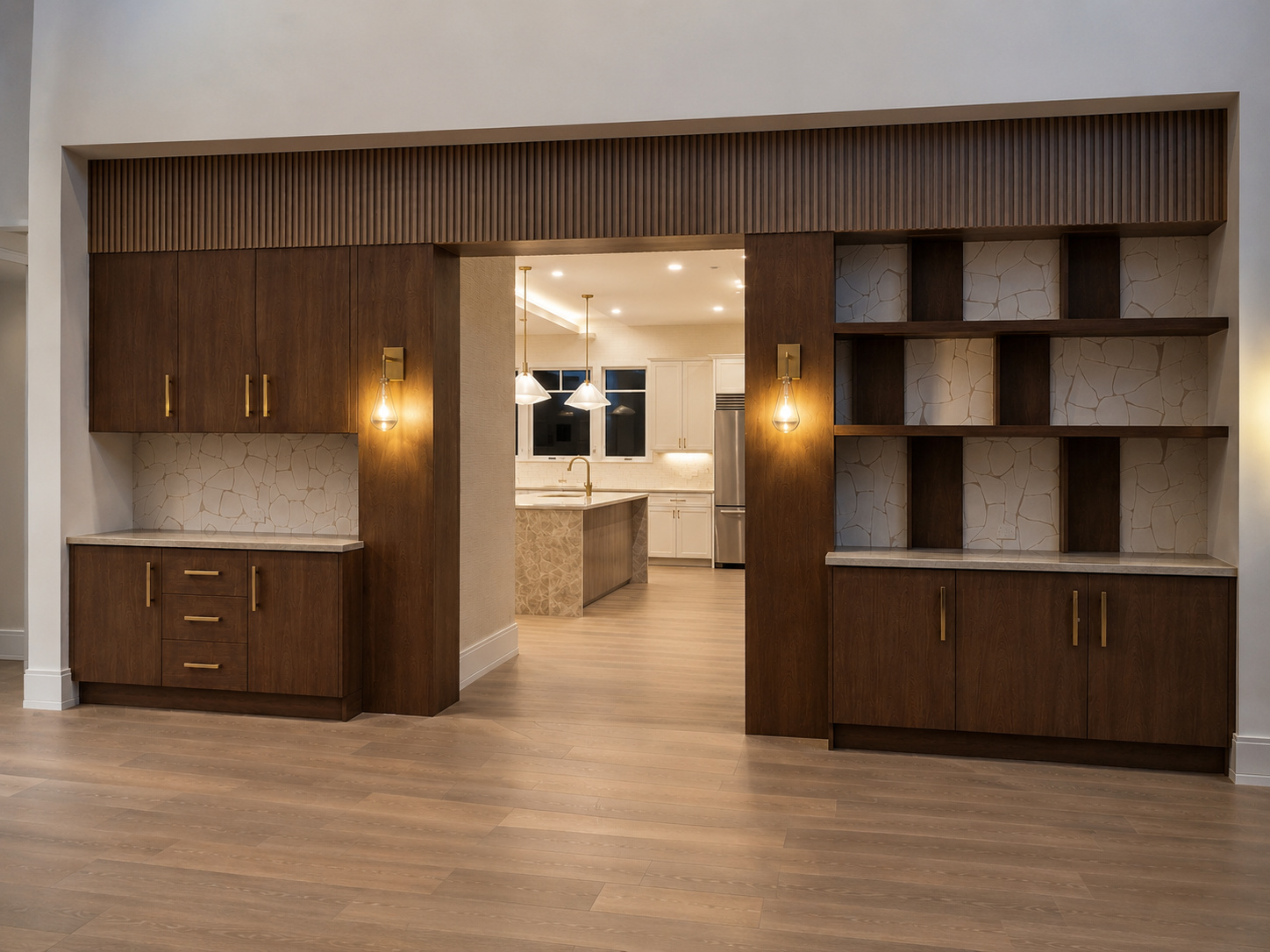 LR-017 Walnut Built In Display Wall