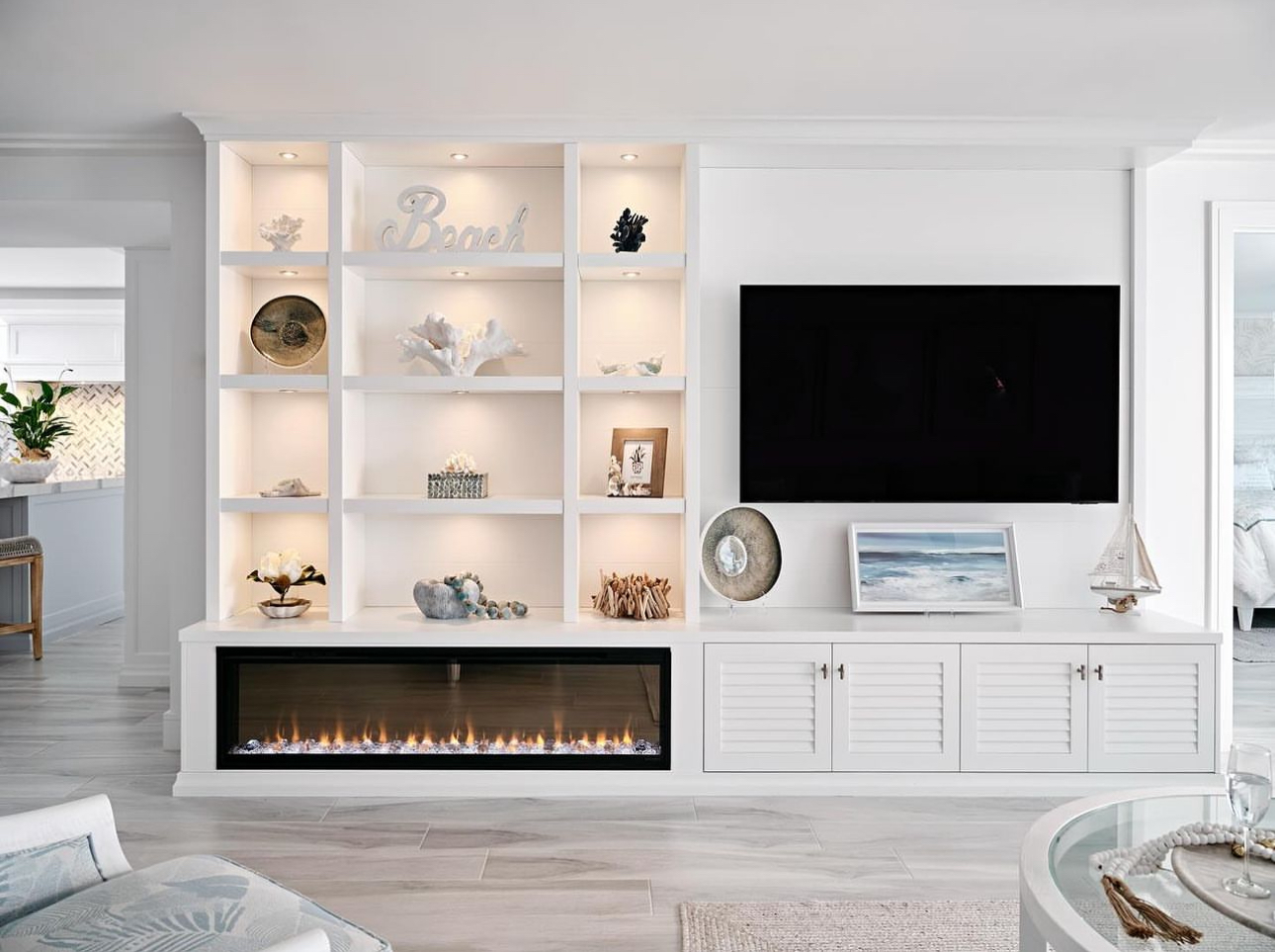 LR-018 White Built In Shelving Fireplace