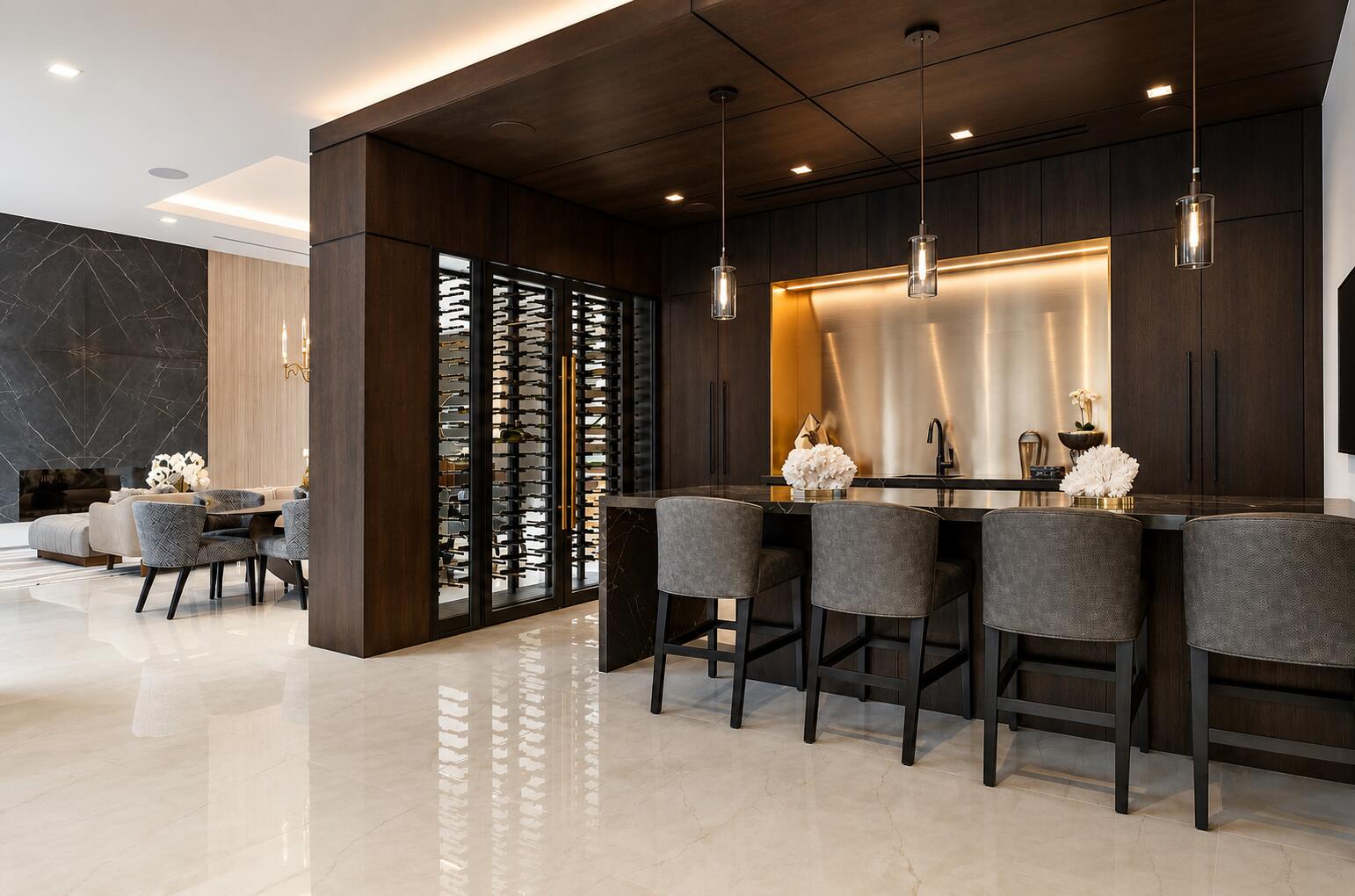 Wood paneled dining banquette | Sunshine Alliance, Miami