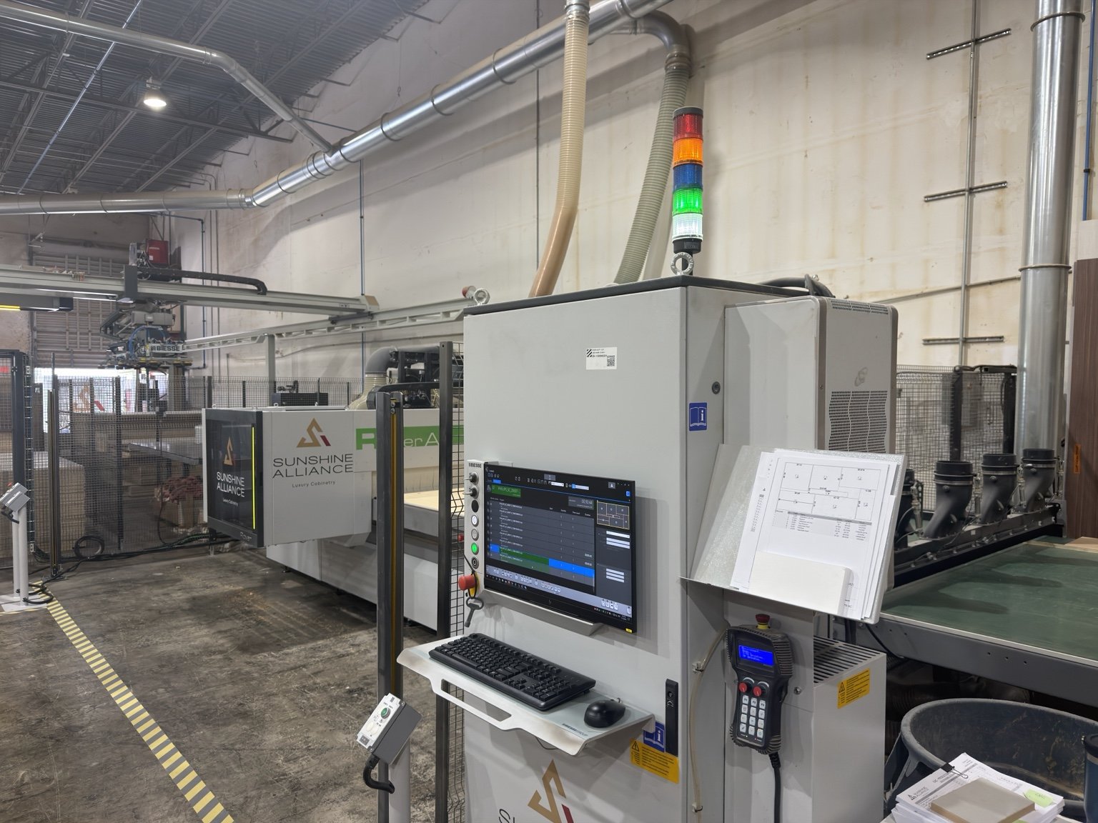 Our CNC control station with the day’s cut list queued, the factory line our own installers call straight to when a part needs remaking | Sunshine Alliance, Deerfield Beach FL