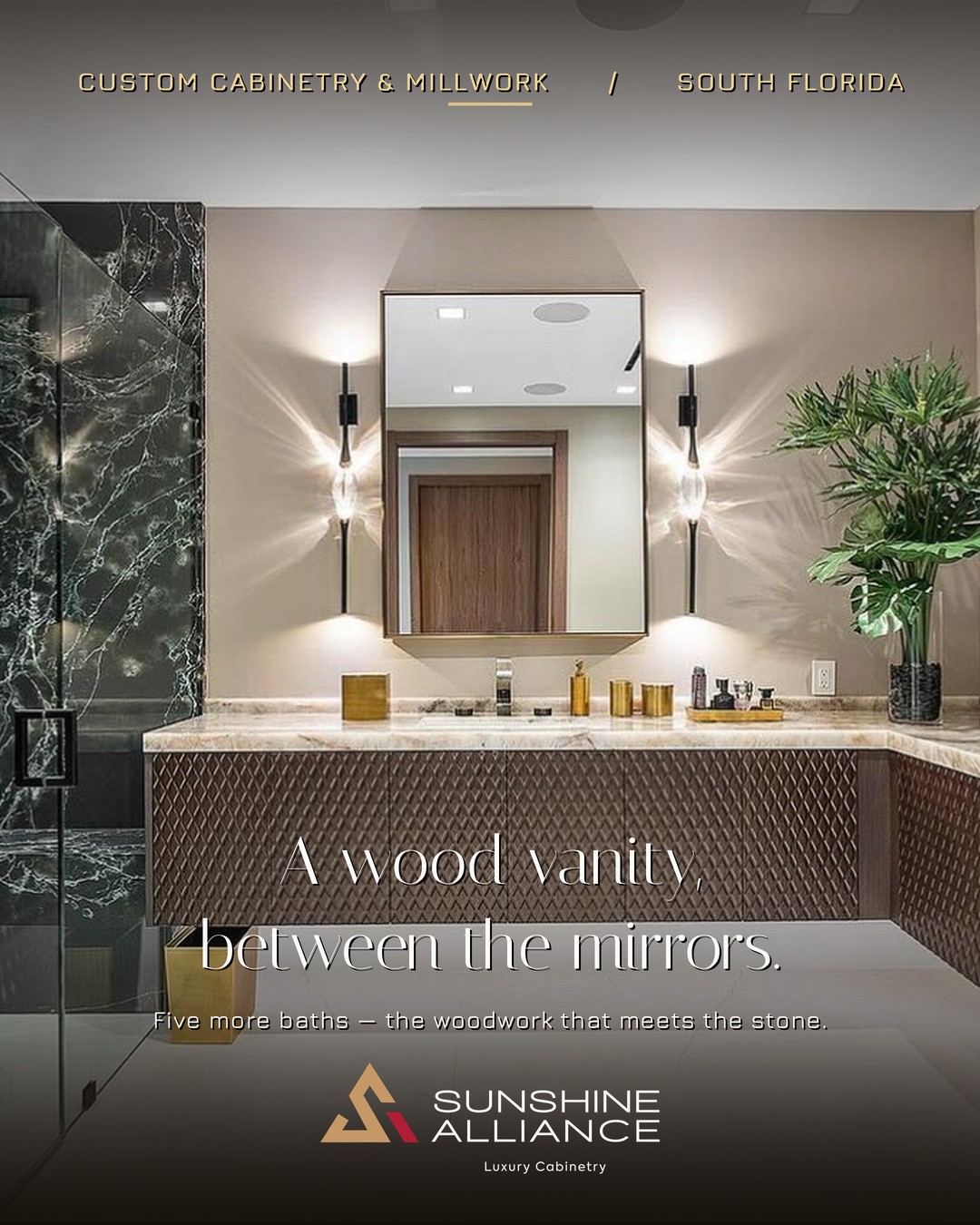 Custom wood bathroom vanity by Sunshine Alliance, designed and built in Deerfield Beach, South Florida